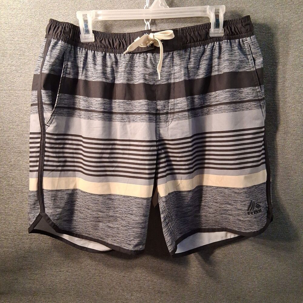 RBX Gray Blue Striped Boardshorts Swim Trunks Men Size L